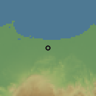 Shaded relief of the 60 km around Wanasari, drawn from the GMTED2010 grid