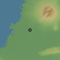 Shaded relief of the 60 km around Welahan, drawn from the GMTED2010 grid
