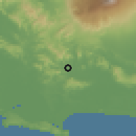 Shaded relief of the 60 km around Wengon, drawn from the GMTED2010 grid