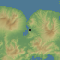 Shaded relief of the 60 km around Bima, drawn from the GMTED2010 grid