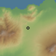 Shaded relief of the 60 km around Bondowoso, drawn from the GMTED2010 grid