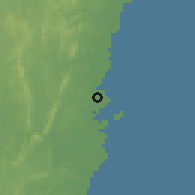 Shaded relief of the 60 km around Bontang, drawn from the GMTED2010 grid