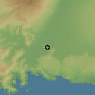 Shaded relief of the 60 km around Boyolangu, drawn from the GMTED2010 grid