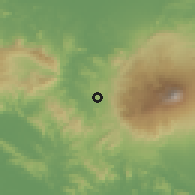 Shaded relief of the 60 km around Bumiayu, drawn from the GMTED2010 grid