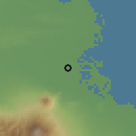 Shaded relief of the 60 km around Candi, drawn from the GMTED2010 grid
