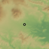 Shaded relief of the 60 km around Ciamis, drawn from the GMTED2010 grid