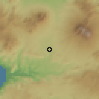 Shaded relief of the 60 km around Cibadak, drawn from the GMTED2010 grid