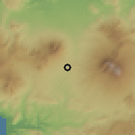 Shaded relief of the 60 km around Cicuruk, drawn from the GMTED2010 grid