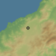 Shaded relief of the 60 km around Atambua, drawn from the GMTED2010 grid