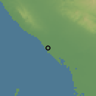 Shaded relief of the 56 km around Bandar-e-Gonāveh, drawn from the GMTED2010 grid