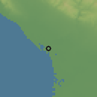 Shaded relief of the 56 km around Bandar-e Rīg, drawn from the GMTED2010 grid