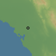 Shaded relief of the 57 km around Band-e-Zarak, drawn from the GMTED2010 grid