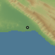 Shaded relief of the 57 km around Bardestān, drawn from the GMTED2010 grid