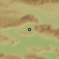 Shaded relief of the 57 km around Bastak, drawn from the GMTED2010 grid