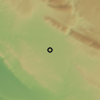 Shaded relief of the 56 km around Behbahān, drawn from the GMTED2010 grid