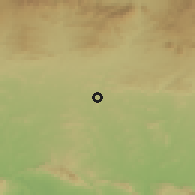 Shaded relief of the 57 km around Bent, drawn from the GMTED2010 grid