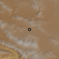 Shaded relief of the 56 km around Boldājī, drawn from the GMTED2010 grid