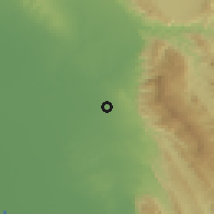 Shaded relief of the 56 km around Borāzjān, drawn from the GMTED2010 grid