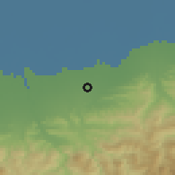 Shaded relief of the 54 km around Chamāz Kotī, drawn from the GMTED2010 grid
