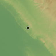 Shaded relief of the 56 km around Āghājārī, drawn from the GMTED2010 grid