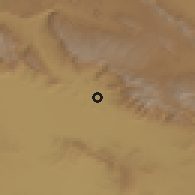 Shaded relief of the 57 km around Dārāb, drawn from the GMTED2010 grid