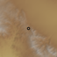 Shaded relief of the 57 km around Deh Bakrī, drawn from the GMTED2010 grid