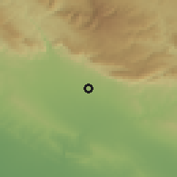 Shaded relief of the 56 km around Dehlorān, drawn from the GMTED2010 grid