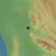 Shaded relief of the 57 km around Ahram, drawn from the GMTED2010 grid