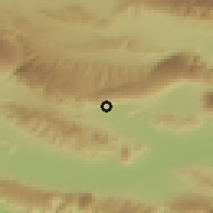 Shaded relief of the 57 km around Dobīrān, drawn from the GMTED2010 grid