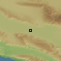 Shaded relief of the 57 km around Eshkenān, drawn from the GMTED2010 grid