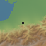 Shaded relief of the 54 km around Fāz̨elābād, drawn from the GMTED2010 grid