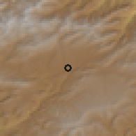 Shaded relief of the 55 km around Fīrūzkūh, drawn from the GMTED2010 grid
