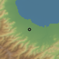 Shaded relief of the 54 km around Fūman, drawn from the GMTED2010 grid