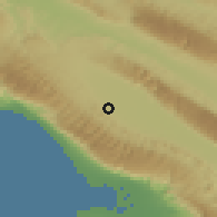 Shaded relief of the 57 km around Galleh Dār, drawn from the GMTED2010 grid