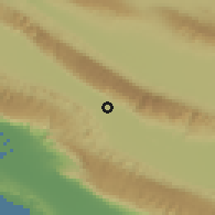 Shaded relief of the 57 km around Hājjīābād, drawn from the GMTED2010 grid