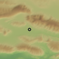 Shaded relief of the 57 km around Harang, drawn from the GMTED2010 grid