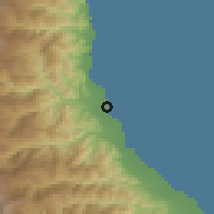 Shaded relief of the 54 km around Hashtpar, drawn from the GMTED2010 grid