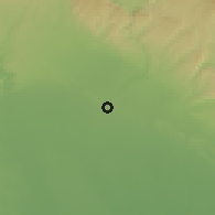 Shaded relief of the 56 km around H̨orr, drawn from the GMTED2010 grid