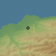 Shaded relief of the 54 km around Jāmkhāneh, drawn from the GMTED2010 grid