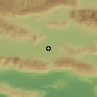 Shaded relief of the 57 km around Jenāh̨, drawn from the GMTED2010 grid