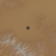 Shaded relief of the 55 km around Jūraqān, drawn from the GMTED2010 grid