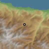 Shaded relief of the 54 km around Kalārdasht, drawn from the GMTED2010 grid