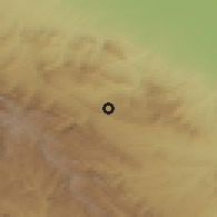 Shaded relief of the 54 km around Kalāt, drawn from the GMTED2010 grid