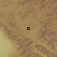 Shaded relief of the 55 km around Kānī Dīnār, drawn from the GMTED2010 grid