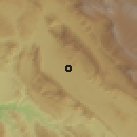Shaded relief of the 56 km around Kāzerūn, drawn from the GMTED2010 grid