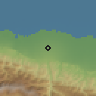 Shaded relief of the 54 km around Āmol, drawn from the GMTED2010 grid