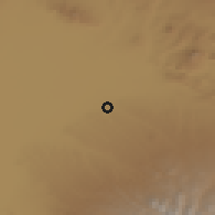 Shaded relief of the 54 km around Khelejān, drawn from the GMTED2010 grid