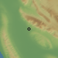 Shaded relief of the 57 km around Khvormūj, drawn from the GMTED2010 grid