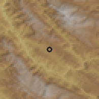 Shaded relief of the 56 km around Kīān, drawn from the GMTED2010 grid