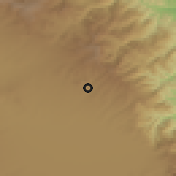 Shaded relief of the 54 km around 'Anbarān, drawn from the GMTED2010 grid
